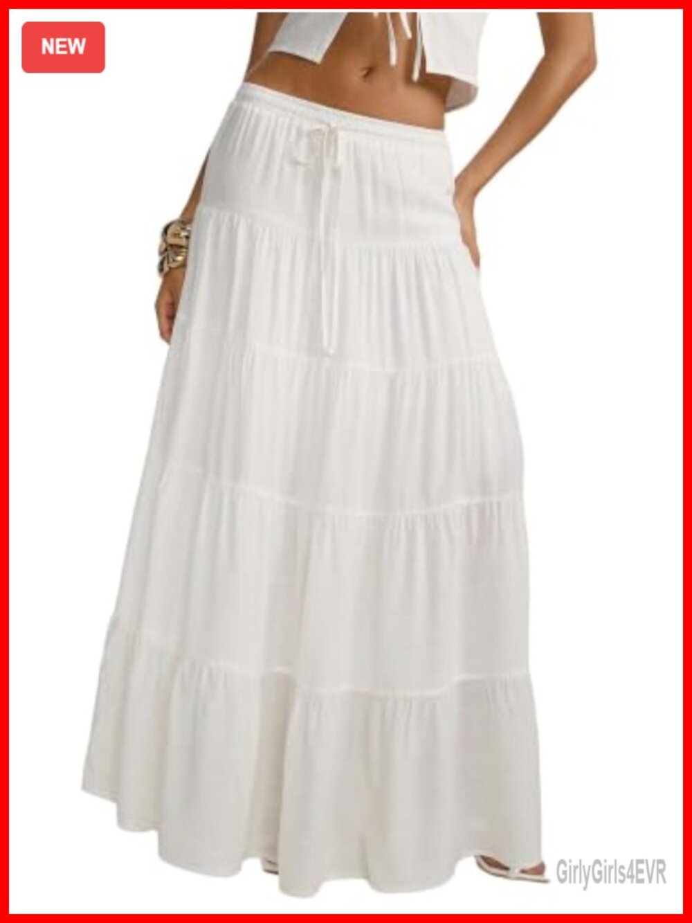 Boho Tiered Flowy A Line Maxi Skirt Elastic Waist Ruffle Hem